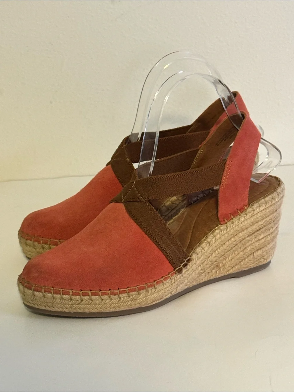 Born Coral and Brown Suede Espadrille Slingback Espadrille Sandals 3 Inch Size 9